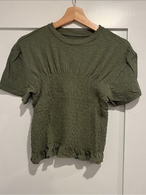 Smocked Short Sleeve Tee - Olive Green